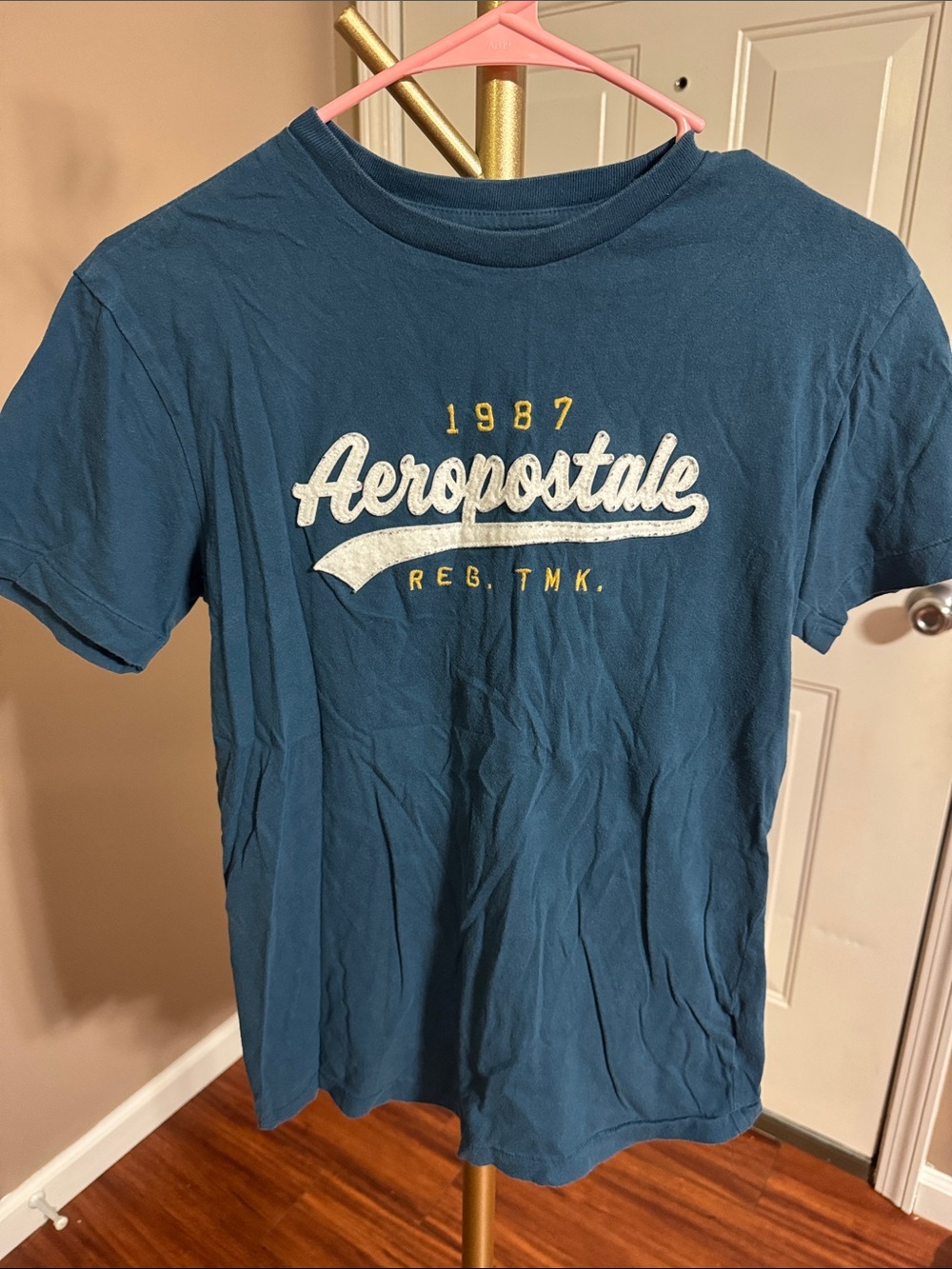 Aeropostale Men's Teal Blue Logo Short Sleeve Tee